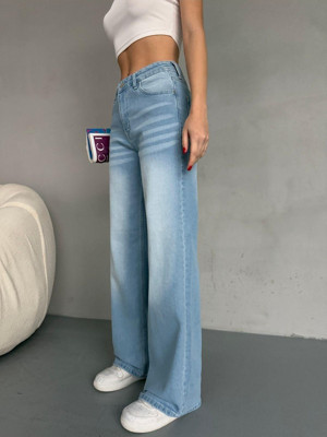 Alanora Kadın Yüksek Bel Soluk Efektli Vintage Palazzo Jeans - Image 1