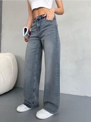 Alanora Kadın Yüksek Bel Soluk Efektli Vintage Palazzo Jeans - Image 1