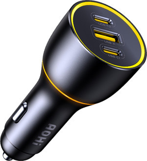 Aohi Superauto Araç İçi Şarjı, 3 Portlu PD 170W Type-C to Type-C, USB, Hızlı Şarj Çakmaklık Adaptörü - Image 1