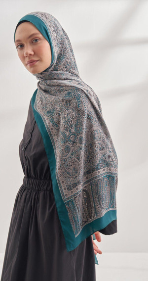 Ethnic Vual Vintage Desen Zümrüt Yeşili Rengi Şal - Image 1