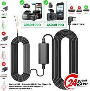 360+ Botslab G980H Pro/G500H Pro Type-C Araç İçi Kamera Park Modu Akü Bağlantı Kablosu (24 Saat Kayıt) - Image 1