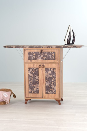 mistik home Rose Çam Katlanır Dolaplı Ütü Masası Kahverengi Çiçek Desenli - Image 1