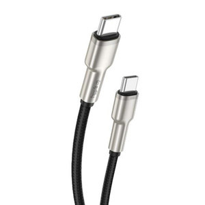 Gritty 60W Metal Uçlu Akım Korumalı Type-C to Type -C Örgülü Şarj Kablosu 100cm Siyah (GL-SL01) - Image 1