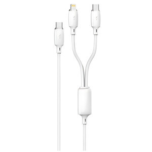 Gritty 60W+30W PD 3in1 Type-C to Type+Lightning 1.2 m Şarj Kablosu Beyaz (GL-COMB02) - Image 1