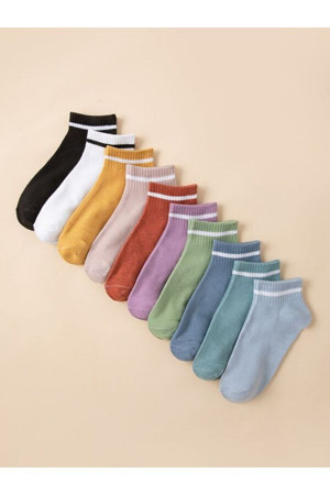 Sky Socks 10'Lu Çemberli Renkli Patik Ekonomik Paket Unisex Kısa Spor Sneakers Çorap - Image 1