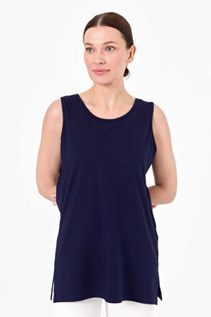 Desen Triko Kadın Askılı Penye T-Shirt 20868 Lacivert - Image 1