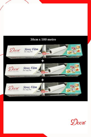 Doori 3 Adet Gıda Streç Film Streç Film Kutulu 30Cm X 100Mt Yiyecek Tazelik Koruma Streç Film Rulosu 3 Ad