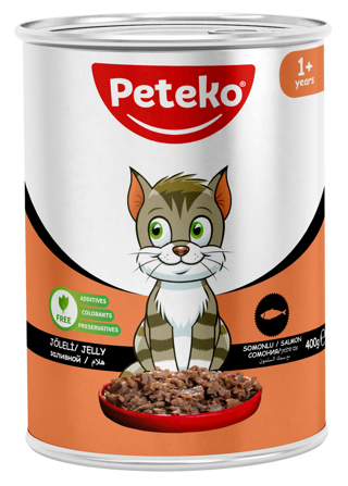 PETEKO 12 ADET JÖLELİ PARÇA ETLİ YETİŞKİN KEDİ YAŞ MAMASI SOMONLU 400 GRAM