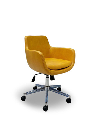 MELİK SARI DERİ LÜKS KONFORLU ŞIK DÖNER METAL AYAKLI RAHAT BİLGİSAYAR ÇALIŞMA TOPLANTI KOLTUĞU