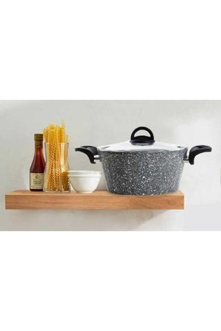 Evita Bio Granit 26 Cm Derin Tencere Gri Cam Kapak