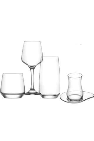 Plt Design Pazarötesi-Lav -Eva Çay Setli-30 Parça Çeyiz Seti Bardak Takım-Su-Meşrubat Bardak Takımı