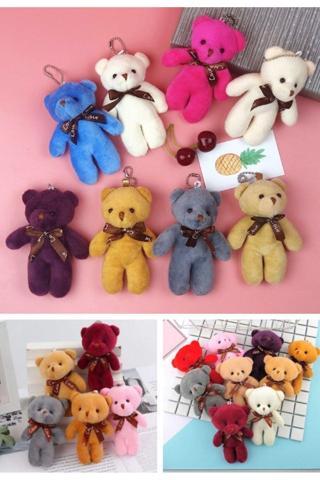 Çanta Süsü Aksesuarı Anahtarlık 12 Adet Peluş Ayıcık Set Mini Yumoş Karışık Renk Çanta Süsü 11 cm