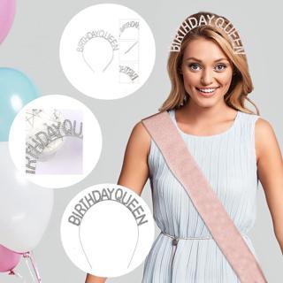 Nessi World   Gümüş Renk Kristal Taşlı Parlak Birthday Queen Yazılı Kraliçe Taç 16x17 cm