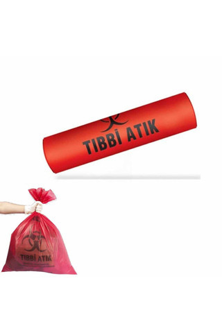 Astera Tıbbi Atık Poşeti Battal Boy 75X90 Cm 400 Gr 10 Lu Rulo X 10 Paket=100 Adet (Kırmızı-Siyah Baskılı)