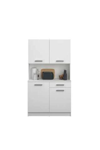 T Designo Arslan Çok Amaçlı Dolap-Mikrodalga-Erzak-Airfryer-Mutfak-Kiler Dolabı-Kahve Köşesi-Beyaz-100Cm