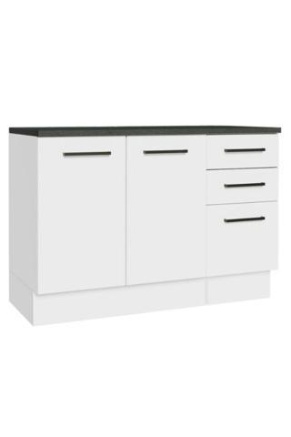 T Designo Prag Mutfak Alt Modül 3 Çekmeceli -2 Kapaklı-120 Cm Beyaz-Tezgah Dahil