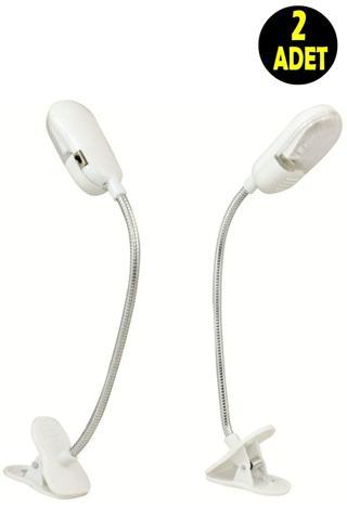 Usin 2 Adet Mandallı Pilli Ledli Gece Yatakta Kitap Okuma Ve Aydınlatma Lambası Işığı (Mini Masa Lambası)