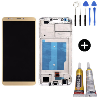 TE Huawei Y7 2018 Uyumlu Çıtalı Servis Lcd Ekran Dokunmatik Gold + Montaj Seti