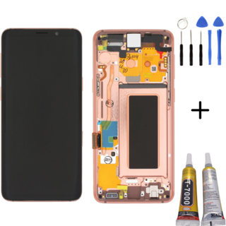 TE Samsung S9 G960F Uyumlu Çıtalı Lcd Ekran Gold + Montaj Kiti