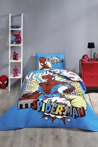 Özdilek Spiderman Newyork Tek Kişilik Disney Lisanslı Kapitone Çocuk Nevresim Mavi (Lastikli Çarşaf)