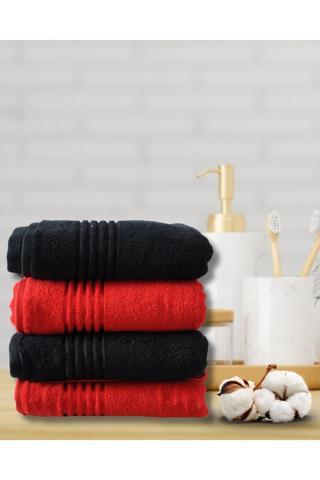 Özdilek (4 Adet) Belda Pamuklu El Yüz Havlusu 50X90 Cm Kırmızı Siyah