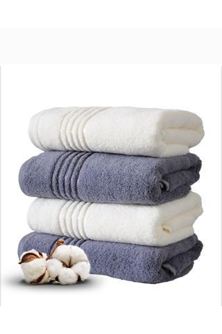 Özdilek (4 Adet) %100 Pamuk 50X90Cm Yumuşak El Yüz Havlusu Koyu Gri Krem
