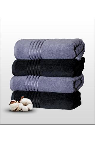 Özdilek ( 4 Adet ) El Yüz Havlusu 50X90 Cm %100 Pamuk Yumuşak Havlu Siyah Gri