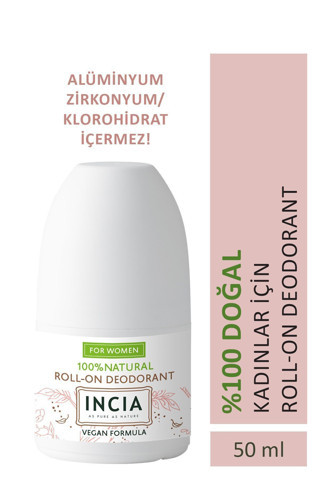 INCIA %100 Doğal Roll On Deodorant Kadınlar İçin Ter Kokusu Önleyici Leke Yapmayan 50 ml