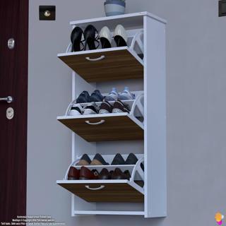 Modilayn WEST Asma Kapı Önü 52x116x26 cm’lik 3 Düşer Kapak 6 Göz Bölmeli Ayakkabılık