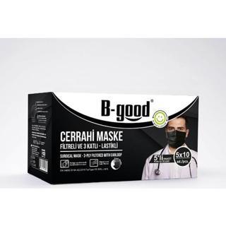 B-Good Siyah Cerrahi Maske 3 Katlı Telli 5Li Paketli 50 Adet