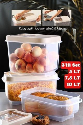 Multibox 3'lü Set Kolay Kayar Kapaklı Çok Amaçlı Erzak, Bakliyat Vs. Saklama Kabı