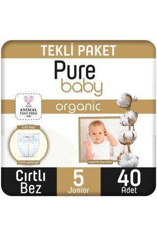 Pure Baby  Organik Pamuklu Cırtlı Bez Tekli Paket 5 Numara Junior 40 Adet 11-20 KG