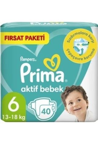 Prima Bebek Bezi Aktif Bebek 6 Beden 40 Adet Ekstra Large Fırsat Paketi 13-18 KG
