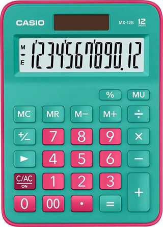 Casio Mx-12B-Gnrd Yeşil + Pembe 12 Hane Masa Üstü Hesap Makinesi