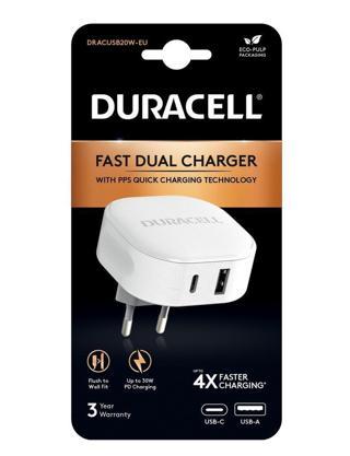 Duracell 30W 4X Hızlı Şarj Başlığı ( USB-A,USB-C ) - Beyaz