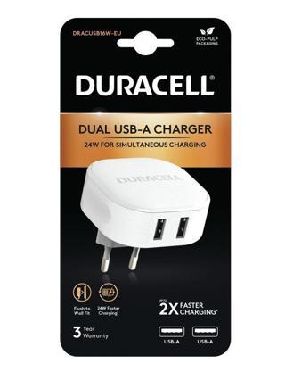Duracell 24W Telefon / Tablet Şarj Başlığı 2xUSB 2x5v/2.4A - Beyaz