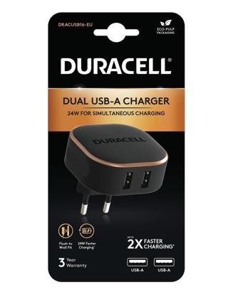 Duracell 24W Telefon / Tablet Şarj Başlığı 2xUSB 2x5v/2.4A - Siyah