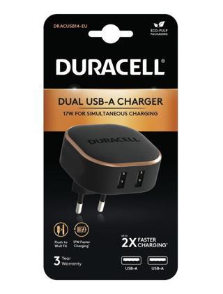 Duracell 17W Telefon / Tablet Şarj Başlığı 2xUSB 5v/3.4A - Siyah