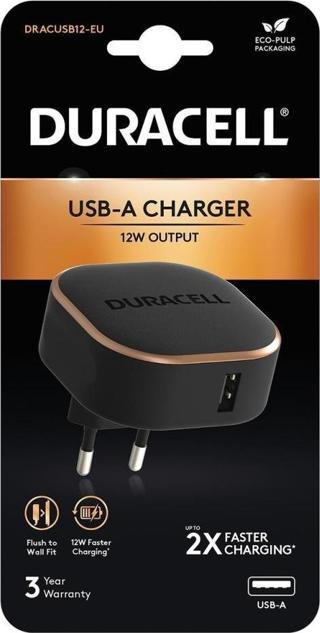 Duracell 12W Telefon / Tablet Şarj Başlığı 1xUSB 5v/2.4A - Siyah