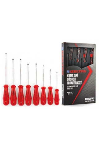 İzeltaş Kraft Seri Düz Uçlu Tornavida Seti (8 Parça)