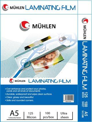 Mühlen Beutel A5-125 / A5 Boyutu, 125 Mikron Laminasyon PVC Filmi 1 Paket 100 Adet