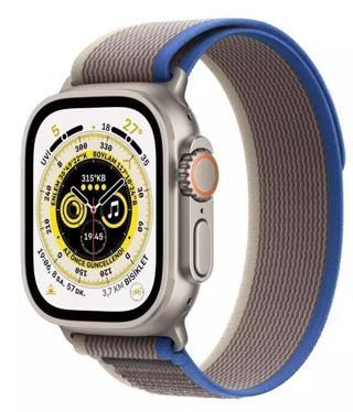 Apple Watch Ultra GPS + Cellular, 49mm Titanyum Kasa ve Mavi/Gri Trail Loop - M/L