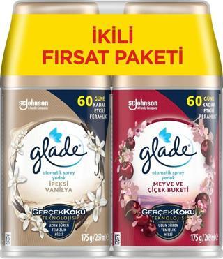 Glade Oda Kokusu, Otomatik Sprey Yedek 2'li Paket Ipeksi Vanilya, Meyve Ve Çiçek Buketi, 269ml 2 Yedek