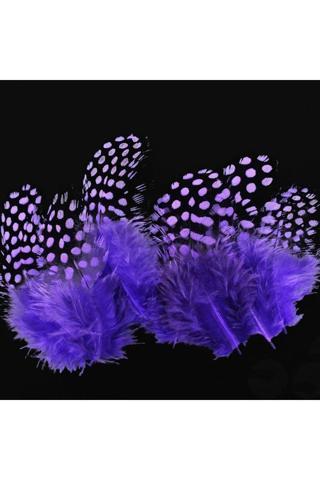 Kuzey 50 Adet Puantiyeli Mor Siyah Kuş Tüyü Mor Kuş Tüyü Decor Purple Bırd Feather Mor Şeffaf Balon Tüyü