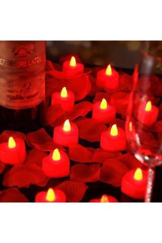 Kuzey Heart Red Light Candles 24 Adet Kırmızı Led Işıklı Kalpli Mum Kırmızı Led Mum Kırmızı Işıklı Mum