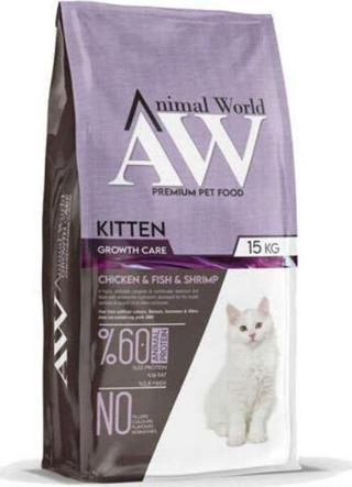 Animal World Kitten Tavuk,Balık ve Karidesli Yavru Kedi Maması 15 kg