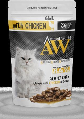 Animal World Soslu Tavuk Etli Yetişkin Kedi Konservesi 80 gr