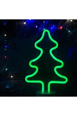 Kuzey Neon Işıklı Yılbaşı Ağacı Işıklı Noel Ağacı Green Christmas Tree Light Pilli Yılbaşı Ağacı 25 Cm