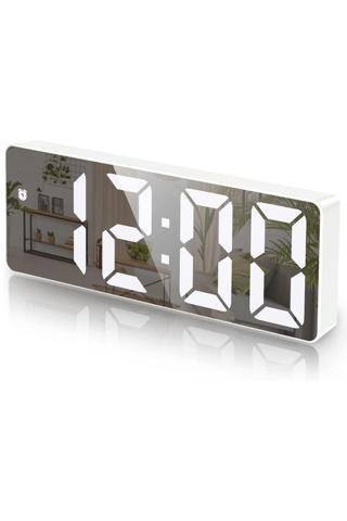 Kuzey Vıp Kalite Beyaz Led Işıklı Saat Dijital Saat Alarm Derece Ses Kontrollü Usb+Pilli Saat Led Clock