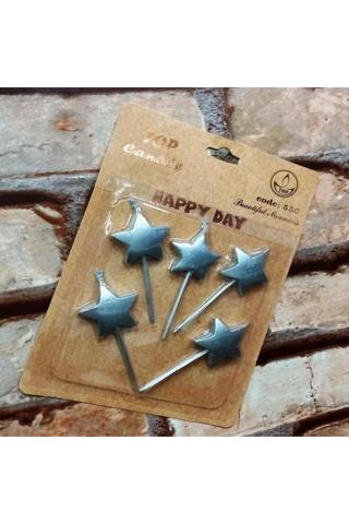 Kuzey Vıp Silver Star Happy Bırthday Candle 5 Adet Metalik Yıldızlı Pasta Mumu Yıldız Doğum Günü Mumu